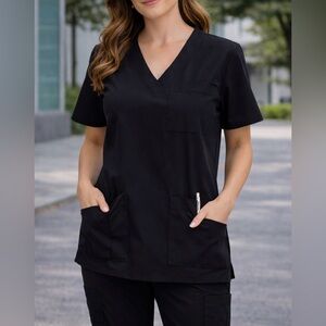 Rampage Black V-Neck Scrub Top Large NWT | Workwear Essentials